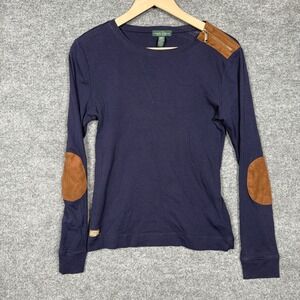 Lauren Ralph Lauren Womens Medium Top Navy Cotton Suede Elbow Patch Equestrian